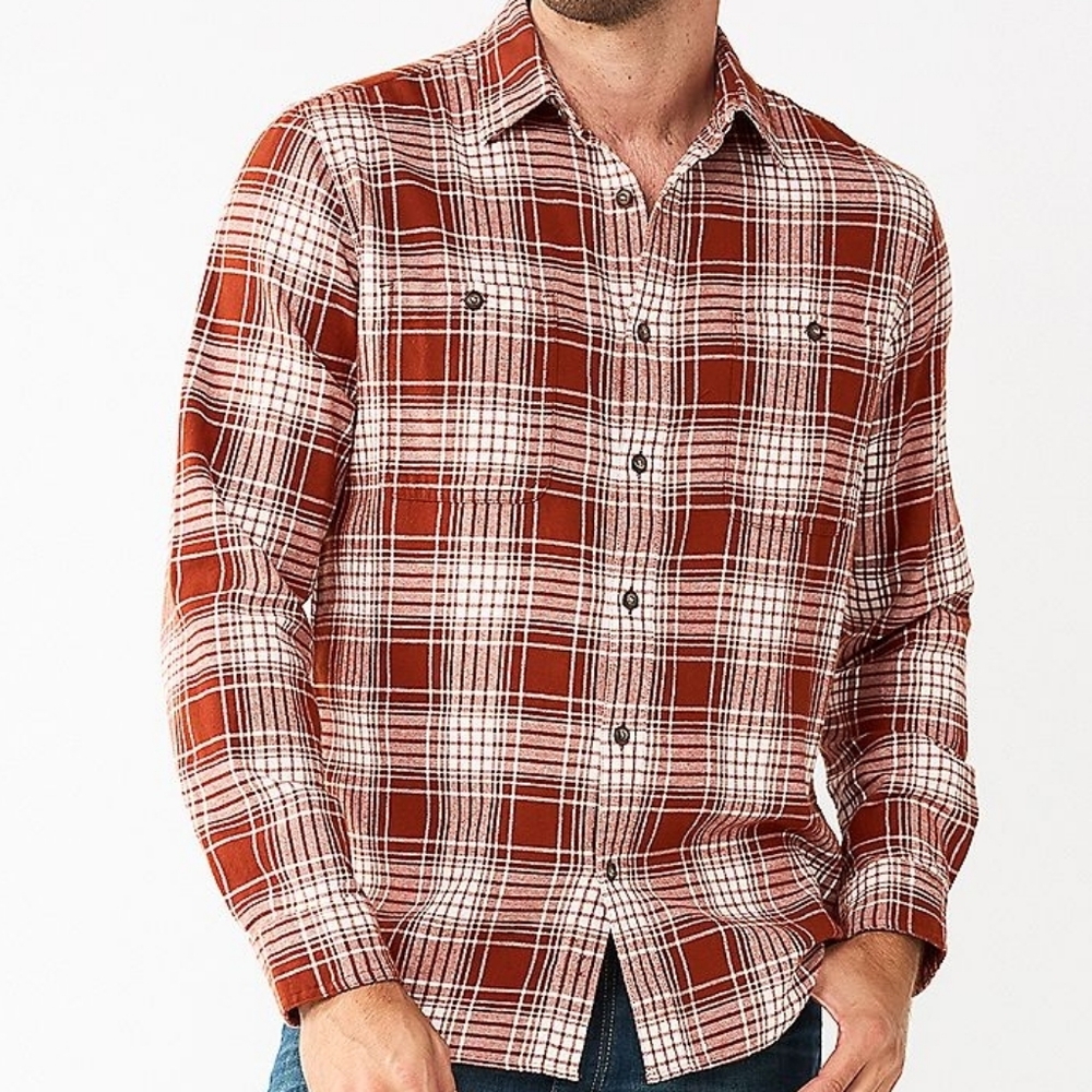 Sonoma Goods For Life Medium The Supersoft Flannel Mens Rust Plaid Red White NWT